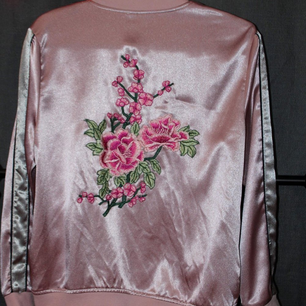 Alice Blue Light Pink Zip up Embroidered Jacket